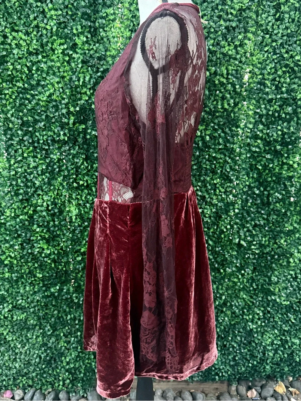 Free People Lace Velvet Skater Dress - Burgundy - Picture 5 of 10